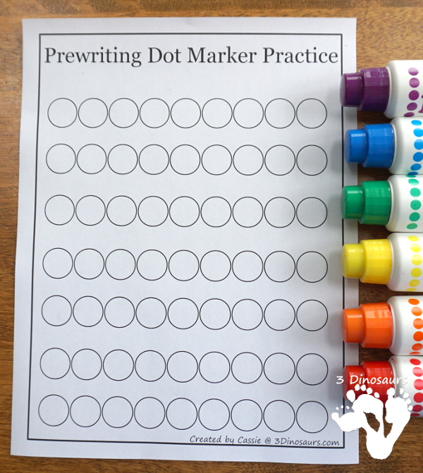 Free Prewriting Dot Marker Pages - fun pages for kids to use with dot markers or hands-on objects for working on early prewriting - 3Dinosaurs.com
