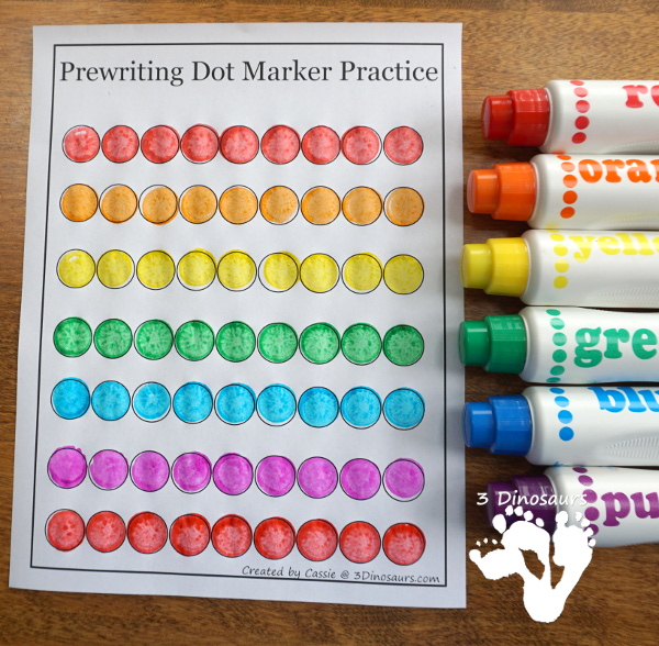 Free Prewriting Dot Marker Pages - fun pages for kids to use with dot markers or hands-on objects for working on early prewriting - 3Dinosaurs.com