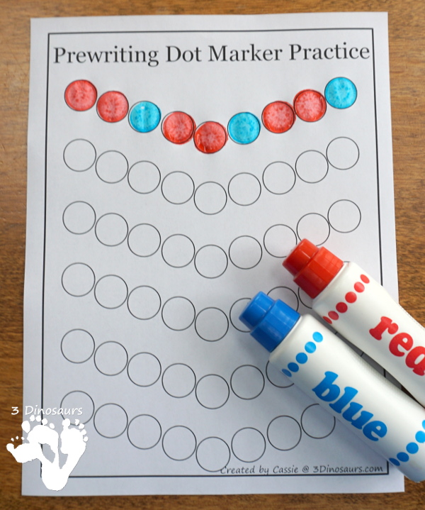 Free Prewriting Dot Marker Pages - fun pages for kids to use with dot markers or hands-on objects for working on early prewriting - 3Dinosaurs.com