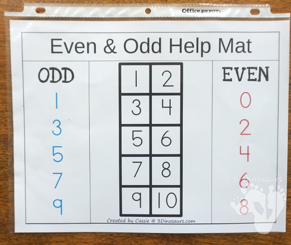 Free Even & Odd Math Help Mat - easy to use make to help explain even and odd to kids - 3Dinosaurs.com