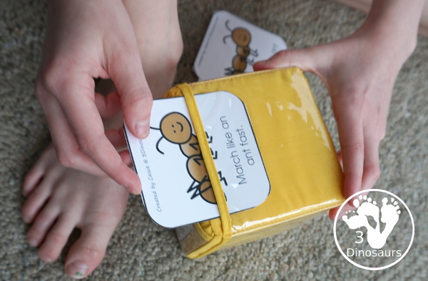 Free Ant Gross Motor Dice - 6 fun marching movements for kids to have fun with - 3Dinosaurs.com #bugsforkids #grossmotor #grossmotordice #freeprintable #3dinosaurs