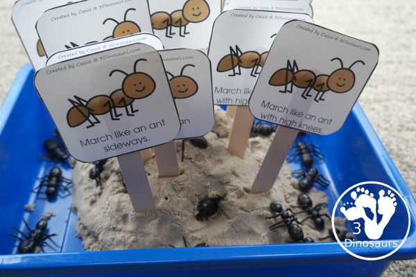 Free Ant Gross Motor Dice - 6 fun marching movements for kids to have fun with - 3Dinosaurs.com #bugsforkids #grossmotor #grossmotordice #freeprintable #3dinosaurs