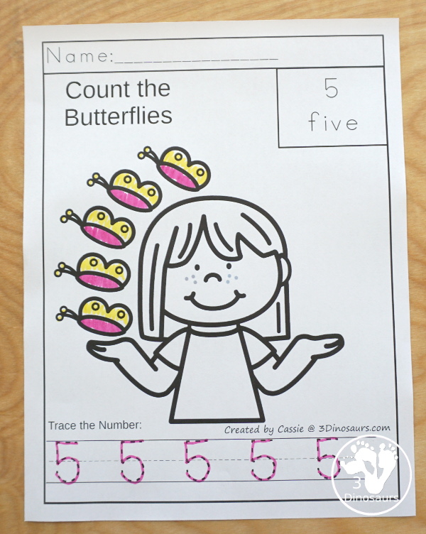 Butterfly Themed Prewriting, Shape, ABCs & Numbers - a fu activity pack with 189 pages of printables with a mix of no-prep, easy reader books and clip cards for learning with a butterfly theme for kids to try out  - 3Dinosaurs.com