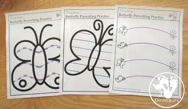 Butterfly Themed Prewriting, Shape, ABCs & Numbers - a fu activity pack with 189 pages of printables with a mix of no-prep, easy reader books and clip cards for learning with a butterfly theme for kids to try out  - 3Dinosaurs.com