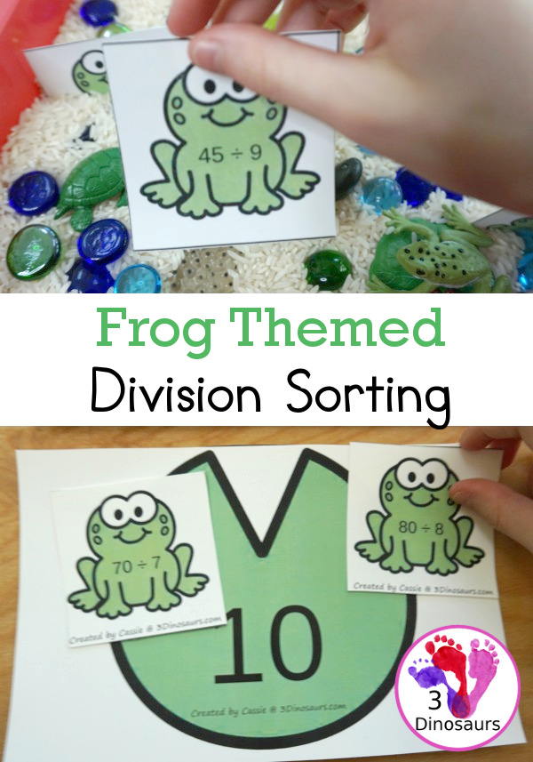 Free Frog Themed Division Sorting - work on division from 1 to 12 with two sizes of sorting mats with 12 cards for each number. There is also a recording sheet. - 3Dinosaurs.com