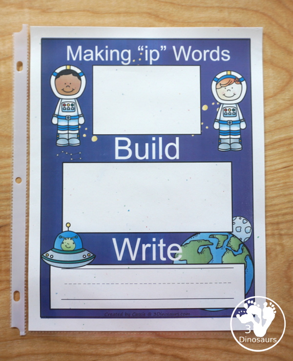 Free Space Themed Hands-On Mat for Making IP Word Family Words - a fun way to work on building the different types of ip words with a space theme - 3Dinosaurs.com