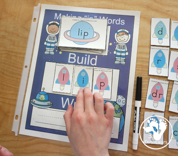 Free Space Themed Hands-On Mat for Making IP Word Family Words - a fun way to work on building the different types of ip words with a space theme - 3Dinosaurs.com