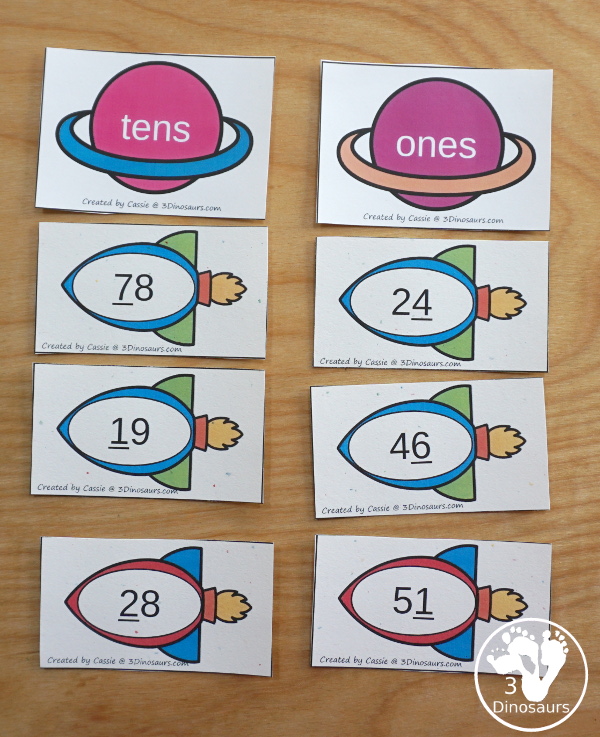Free Planet & Rocket Place Value Sorting - a fun space theme that works on place value from ones to hundred millions that works for different levels of learning - 3Dinosaurs.com