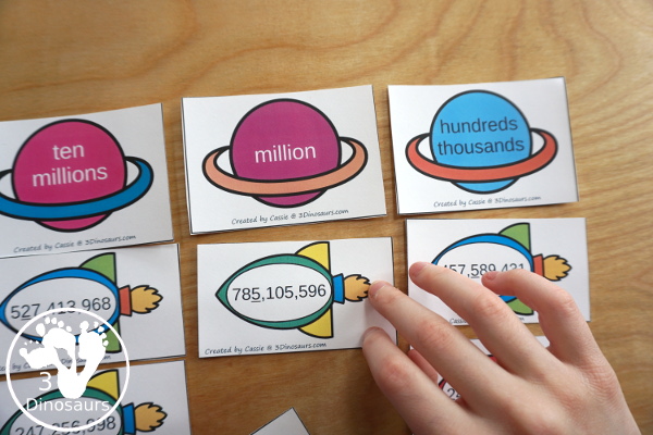 Free Planet & Rocket Place Value Sorting - a fun space theme that works on place value from ones to hundred millions that works for different levels of learning - 3Dinosaurs.com
