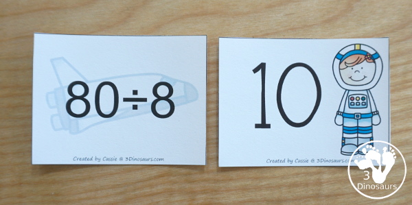 Free Space Theme Division by 8 Matching - 3Dinosaurs.com