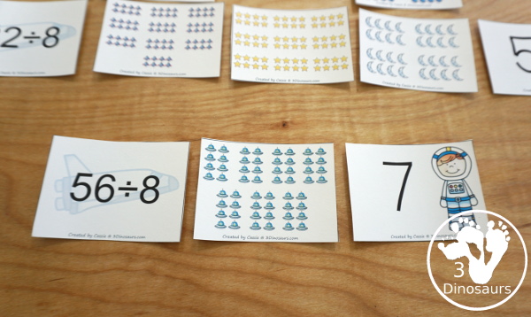 Free Space Theme Division by 8 Matching - 3Dinosaurs.com