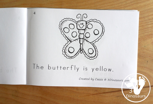 Free Butterfly Color Easy Reader Book & Clip Cards - a fun color easy reader book with a butterfly theme with matching color clip cards that works on 11 color words - 3Dinosaurs.com