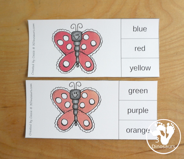 Free Butterfly Color Easy Reader Book & Clip Cards - a fun color easy reader book with a butterfly theme with matching color clip cards that works on 11 color words - 3Dinosaurs.com