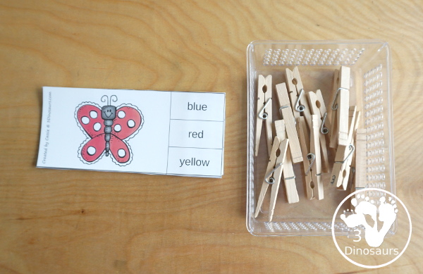 Free Butterfly Color Easy Reader Book & Clip Cards - a fun color easy reader book with a butterfly theme with matching color clip cards that works on 11 color words - 3Dinosaurs.com