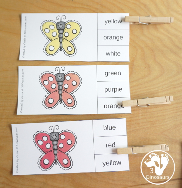 Free Butterfly Color Easy Reader Book & Clip Cards - a fun color easy reader book with a butterfly theme with matching color clip cards that works on 11 color words - 3Dinosaurs.com