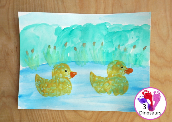Duck Pond Painting with Cookie Cutters - easy watercolor and paint painting project for kids with cookie cutters - simple and easy to do! - 3Dinosaurs.com