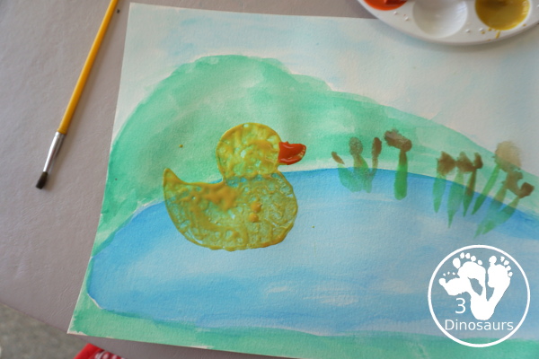 Duck Pond Painting with Cookie Cutters - easy watercolor and painting project for kids with cookie cutters - simple and easy to do! - 3Dinosaurs.com