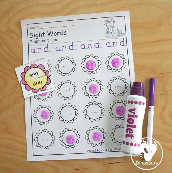 Flower Sight Word Finds with the Flower matching puzzles - all 220 Dolch Sight Words - 3Dinosaurs.com