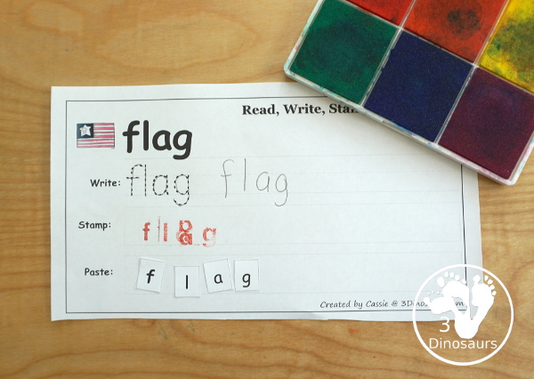 Free 4th of July Pack for Tot, PreK & Kindergarten - a mix of Fourth of July hands-on printables and Fourth of July worksheets for kids. A mix of great activities for kids to learn different words that are about the Fourth of July. 3Dinosaurs.com