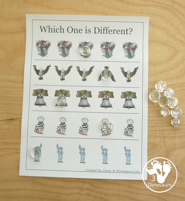 Free 4th of July Pack for Tot, PreK & Kindergarten - a mix of Fourth of July hands-on printables and Fourth of July worksheets for kids. A mix of great activities for kids to learn different words that are about the Fourth of July. 3Dinosaurs.com