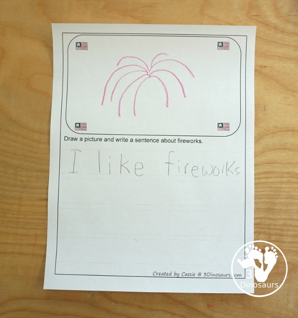 Free 4th of July Pack for Tot, PreK & Kindergarten - a mix of Fourth of July hands-on printables and Fourth of July worksheets for kids. A mix of great activities for kids to learn different words that are about the Fourth of July. 3Dinosaurs.com