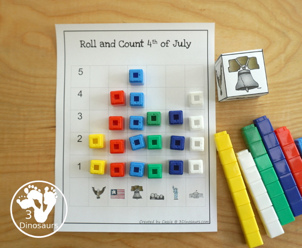 Free 4th of July Pack for Tot, PreK & Kindergarten - a mix of Fourth of July hands-on printables and Fourth of July worksheets for kids. A mix of great activities for kids to learn different words that are about the Fourth of July. 3Dinosaurs.com