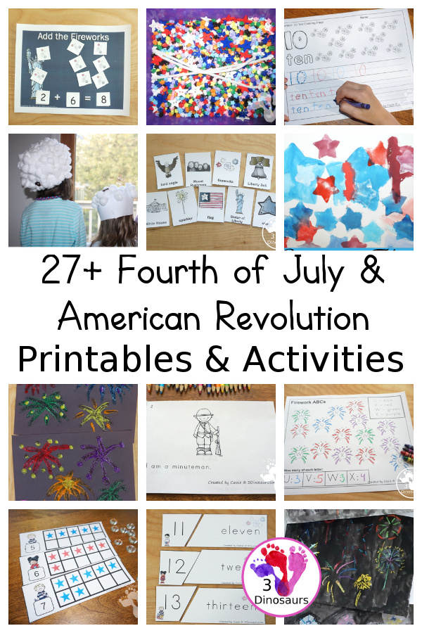 4th of July and American Revolution Printables & Activities for kids - 3Dinosaurs.com