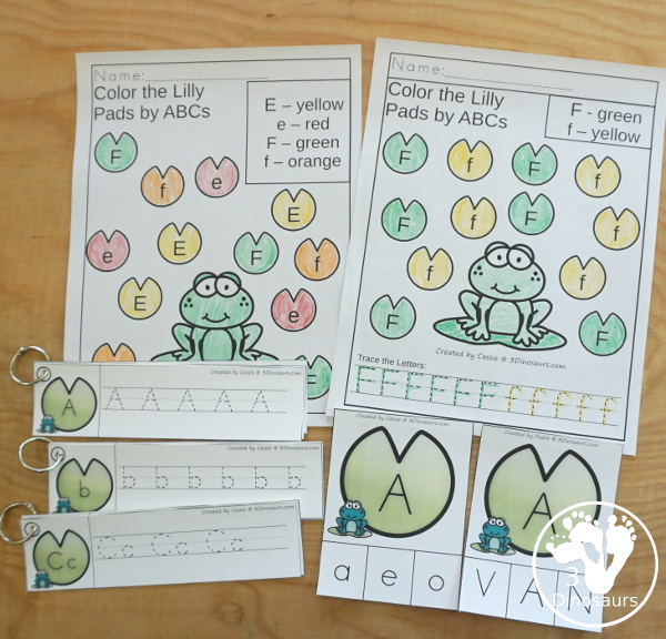 Frog Activity Pack: ABCs - a fun set of frog activities with all 26 letters of the alphabet this frog activity printable pack that has ABC clip cards for uppercase or lowercase, three ABC letter tracing strips and ABC find and color no-prep printables all to help kids learn in a fun way - 3Dinosaurs.com