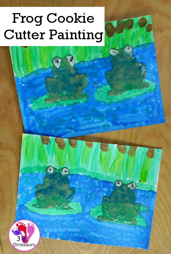 Frog Cookie Cutter & dot Marker Painting - a fun q-tip and dot marker frog and pond painting that is super fun for kids to do - 3Dinosaurs.com