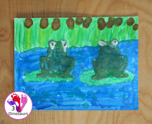 Frog Cookie Cutter Painting - a fun q-tip and dot marker pond painting that is super fun for kids to do - 3Dinosaurs.com