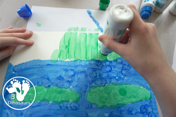 Frog Cookie Cutter Painting - a fun q-tip and dot marker pond painting that is super fun for kids to do - 3Dinosaurs.com