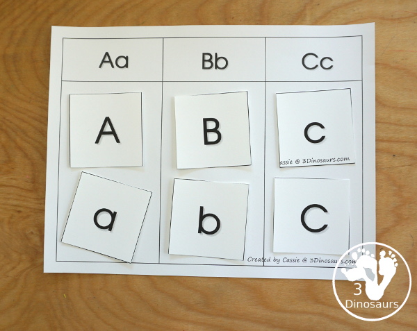 Romping and Roaring ABC Review Pack - with letter a, letter b, and letter c printables for reviewing the three letters with tracing, puzzles, coloring pages, finger puppets, game and more - 3Dionsaurs.com