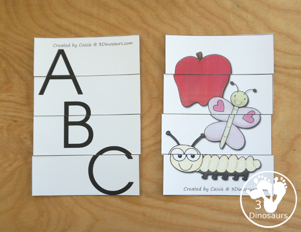 Romping and Roaring ABC Review Pack - with letter a, letter b, and letter c printables for reviewing the three letters with tracing, puzzles, coloring pages, finger puppets, game and more - 3Dionsaurs.com