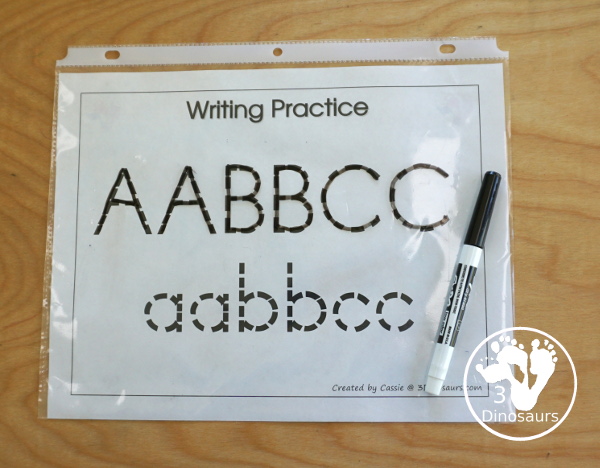 Romping and Roaring ABC Review Pack - with letter a, letter b, and letter c printables for reviewing the three letters with tracing, puzzles, coloring pages, finger puppets, game and more - 3Dionsaurs.com