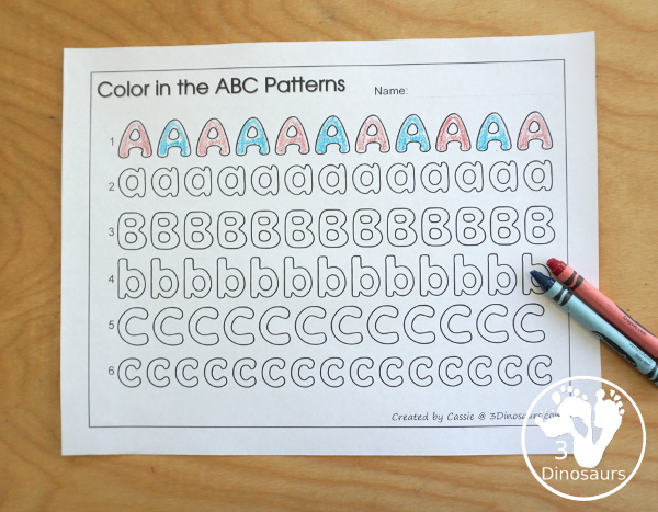 Romping and Roaring ABC Review Pack - with letter a, letter b, and letter c printables for reviewing the three letters with tracing, puzzles, coloring pages, finger puppets, game and more - 3Dionsaurs.com