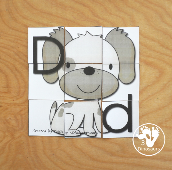 Free Romping & Roaring D Pack Letter Pack: D is for Dog - a letter D pack that has prewriting, finding letters, tracing letters, coloring pages, shapes, puzzles, and more to help kids learn their letter of the alphabet - 3Dinosaurs.com