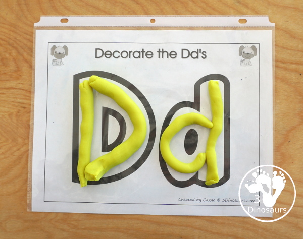 Free Romping & Roaring D Pack Letter Pack: D is for Dog - a letter D pack that has prewriting, finding letters, tracing letters, coloring pages, shapes, puzzles, and more to help kids learn their letter of the alphabet - 3Dinosaurs.com