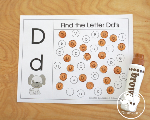 Free Romping & Roaring D Pack Letter Pack: D is for Dog - a letter D pack that has prewriting, finding letters, tracing letters, coloring pages, shapes, puzzles, and more to help kids learn their letter of the alphabet - 3Dinosaurs.com
