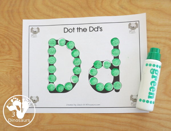 Free Romping & Roaring D Pack Letter Pack: D is for Dog - a letter D pack that has prewriting, finding letters, tracing letters, coloring pages, shapes, puzzles, and more to help kids learn their letter of the alphabet - 3Dinosaurs.com