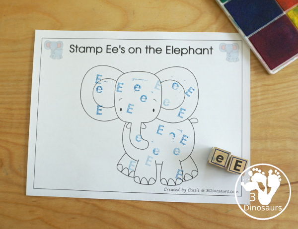 Free Romping & Roaring E Pack Letter Pack: E is for Elephant - a letter E pack that has prewriting, finding letters, tracing letters, coloring pages, shapes, puzzles, and more to help kids learn their letter of the alphabet - 3Dinosaurs.com