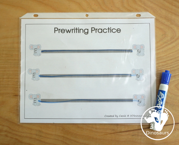 Free Romping & Roaring E Pack Letter Pack: E is for Elephant - a letter E pack that has prewriting, finding letters, tracing letters, coloring pages, shapes, puzzles, and more to help kids learn their letter of the alphabet - 3Dinosaurs.com