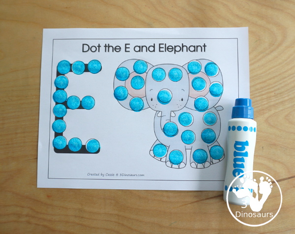 Free Romping & Roaring E Pack Letter Pack: E is for Elephant - a letter E pack that has prewriting, finding letters, tracing letters, coloring pages, shapes, puzzles, and more to help kids learn their letter of the alphabet - 3Dinosaurs.com