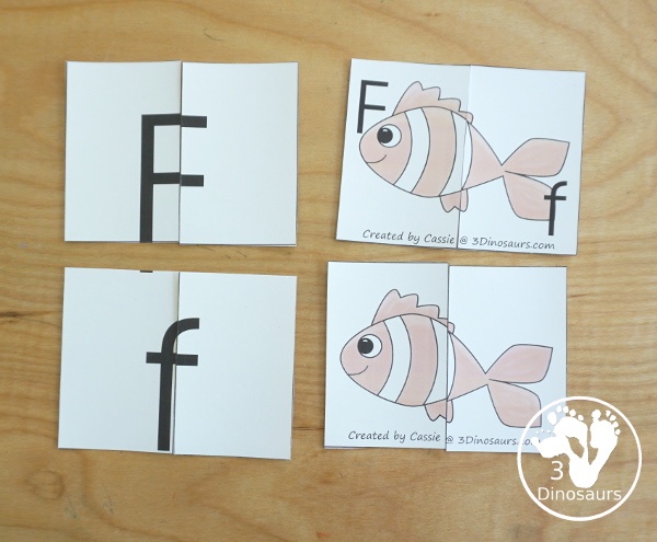 Free Romping & Roaring F Pack Letter Pack: F is for Fish - a letter F pack that has prewriting, finding letters, tracing letters, coloring pages, shapes, puzzles, and more to help kids learn their letter of the alphabet - 3Dinosaurs.com