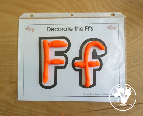 Free Romping & Roaring F Pack Letter Pack: F is for Fish - a letter F pack that has prewriting, finding letters, tracing letters, coloring pages, shapes, puzzles, and more to help kids learn their letter of the alphabet - 3Dinosaurs.com