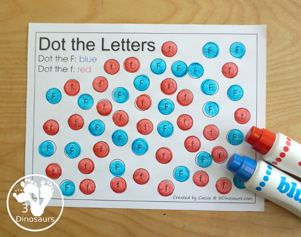 Free Romping & Roaring F Pack Letter Pack: F is for Fish - a letter F pack that has prewriting, finding letters, tracing letters, coloring pages, shapes, puzzles, and more to help kids learn their letter of the alphabet - 3Dinosaurs.com