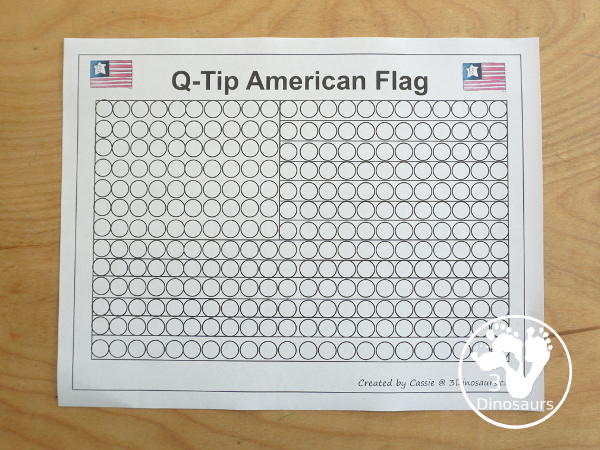 Q-Tip American Flag Painting Craft - an easy fine motor craft that kids can to do to make an American Flag. This is great for Flag Day, Memorial Day, and the Fourth of July - 3Dinosaurs.com