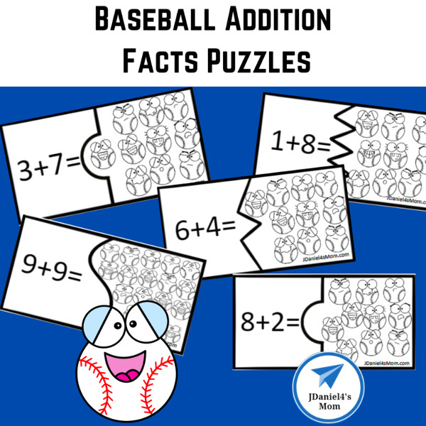 Free Baseball Addition Facts Puzzles
