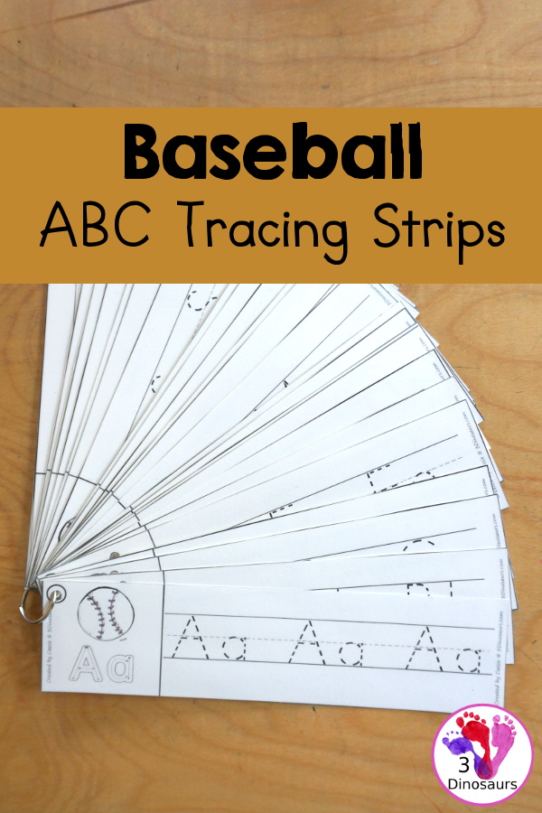 Free Baseball ABC Tracing Strips - with all 26 letters of the alphabet with uppercase and lowercase tracing together to work on letter handwriting. Plus an example of how to trace the letters - 3Dinosaurs.com