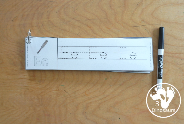 Free Baseball ABC Tracing Strips - with all 26 letters of the alphabet with uppercase and lowercase tracing together to work on letter handwriting. Plus an example of how to trace the letters - 3Dinosaurs.com