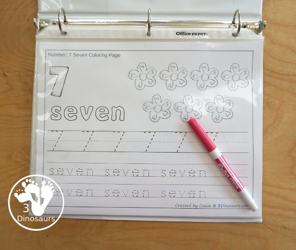 Free Flower Number Color & Trace - Numbers o to 10 with counting the flowers and tracing the number and number word for each number with 11 pages of printables for prek and kindergarten - 3Dinosaurs.com